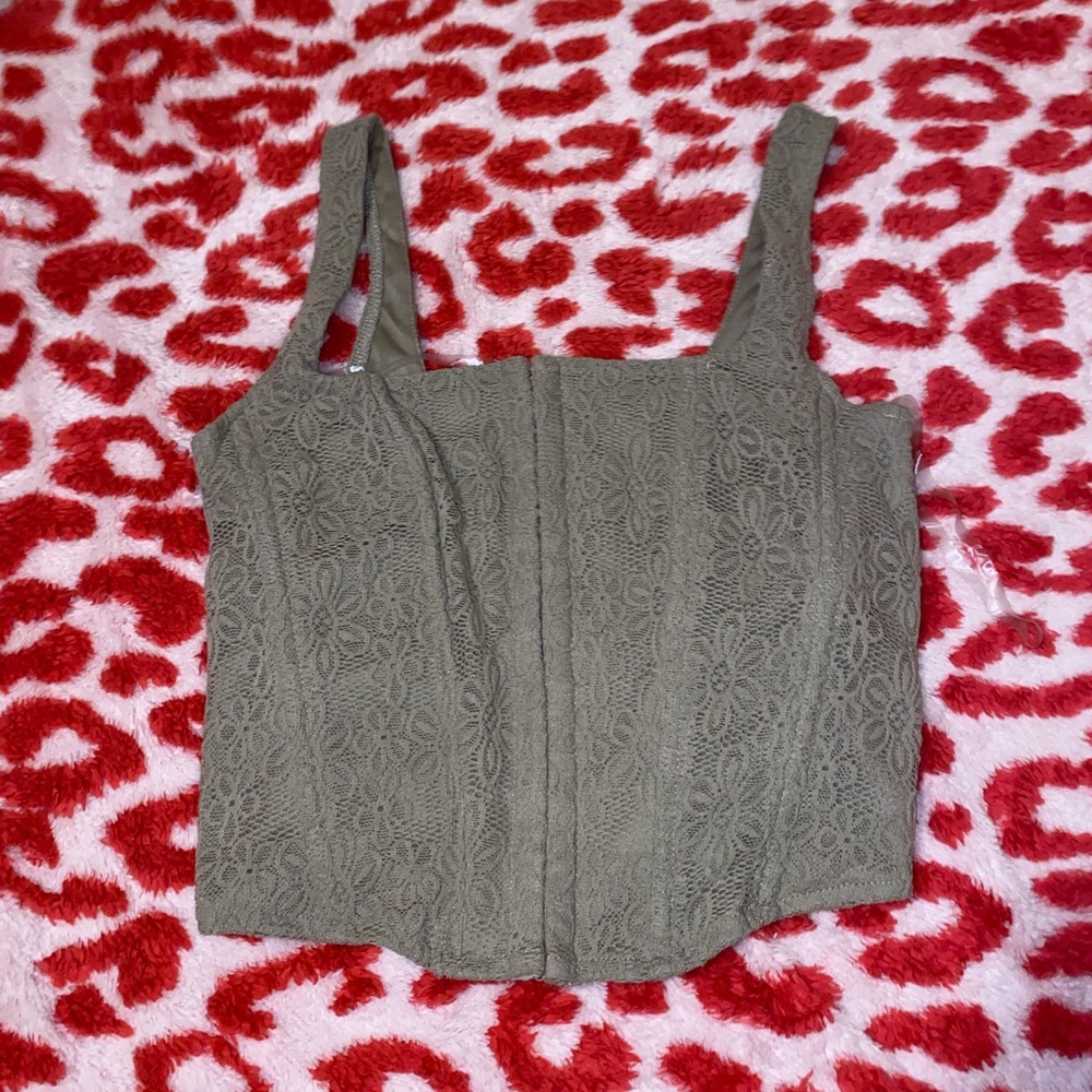 Self Esteem Corset Olive Lace Tank Crop Top